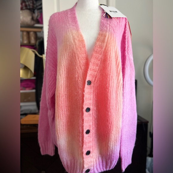 NEW MSGM Gradient Mohair Tie Dye Button Down Cardigan Oversized Sweater L - Picture 7 of 14